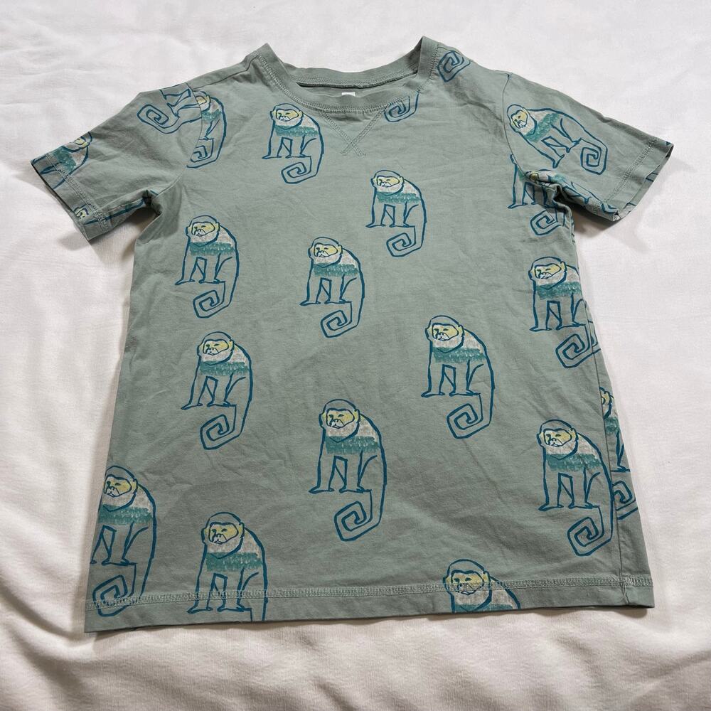 Tea Collection Girls/Boys Size 12 Monkey Chimp Print 100% Cotton T-Shirt Gray